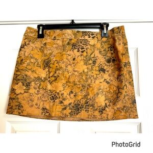 Express Tan and Black Leather Floral Mini Skirt